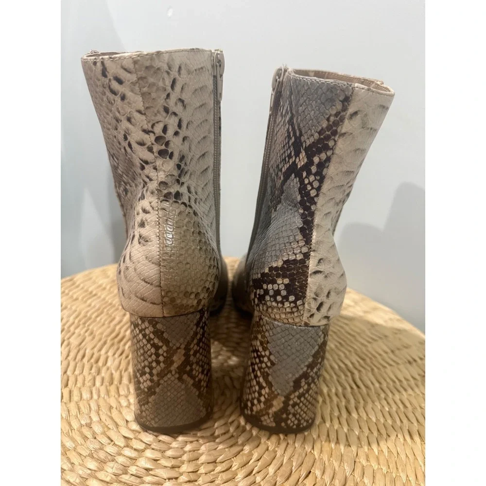 Bamboo Snake Print Ankle Boots Block Heel Women's Fashion Booties Size 10
